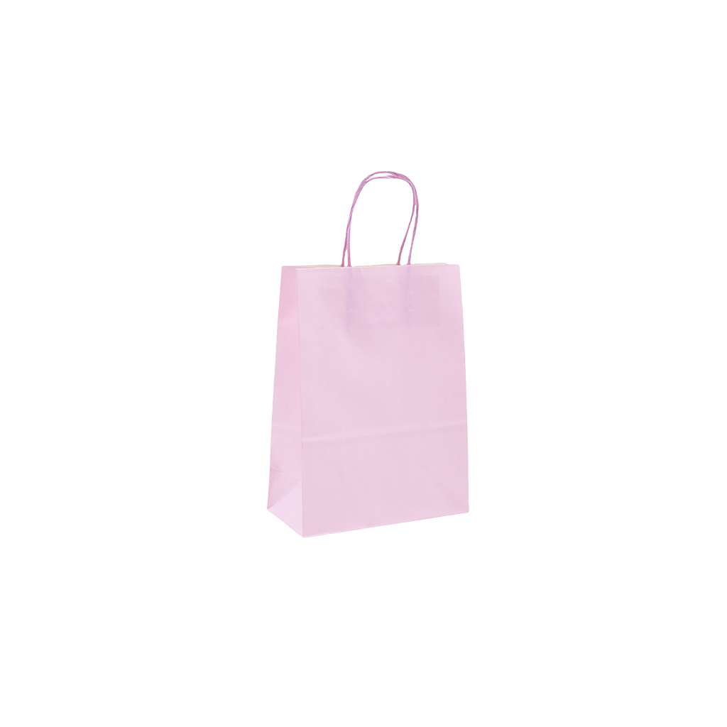 Sacs kraft rose pastel à poignées torsadées 16+8x22cm 120g/m² (x50)