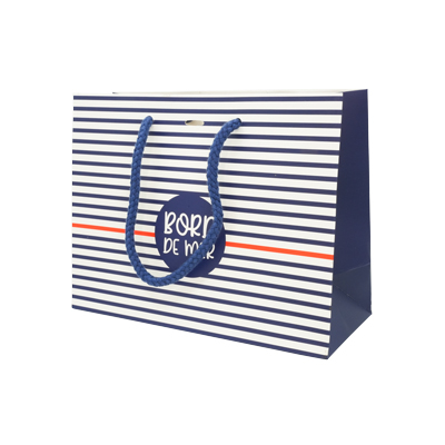 Sacs papier kraft poignées cordelettes - 22+9x17cm - Collection Mer