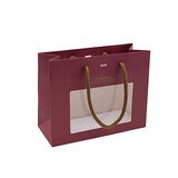 Sacs papier kraft à fenêtre poignées cordelettes - 22+9x17cm - collection Épicerie Fine  bordeaux - Sacs pelliculés à motifs