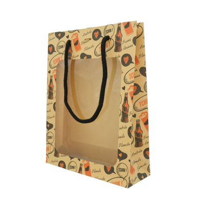 Sac kraft avec fenêtre pour 3 bières 30 + 7 x 26 cm, paquet de 10