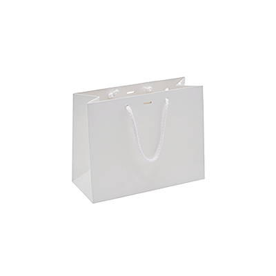 Sac pelliculé blanc mat poignées cordelières 23+10x18 cm - Sacs pelliculés unis, poignées cordelette