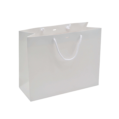 Sac papier luxe blanc mat à poignées cordelette 32,5 x 13 x 26 cm 190g/m² – Paquet de 20