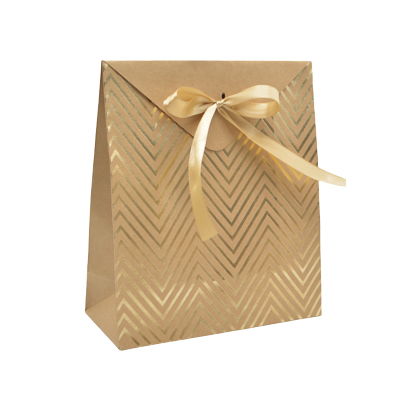 Pochettes cadeaux Chevrons - brun / or - moyen modèle