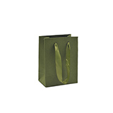 Sacs kraft luxe poignées ruban satin - vert olive - 11,5+7x15,5cm - Fête des mères
