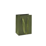 Sacs kraft luxe vert olive poignées ruban satin 11,5 + 7 x 15,5 cm - Paquet de 20