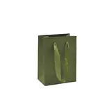 Sacs kraft luxe vert olive poignées ruban satin 11,5 + 7 x 15,5 cm - Paquet de 20