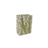 Sac luxe blanc / vert motif baroque et poignées ruban – L 12 x P 6 x H 16 cm – Paquet de 20