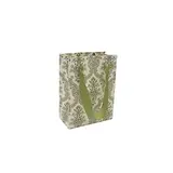 Sac luxe blanc / vert motif baroque et poignées ruban – L 12 x P 6 x H 16 cm – Paquet de 20