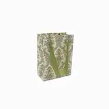 Sac luxe blanc / vert motif baroque et poignées ruban – L 12 x P 6 x H 16 cm – Paquet de 20