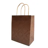 Sac cadeau kraft poignées torsadées marron à pois or 18 + 10 x 22 cm - Paquet de 20