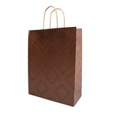 Sac cadeau kraft poignées torsadées marron à pois or 24 + 10 x 31 cm - Paquet de 20