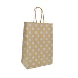 Sac cadeau kraft brun à pois blancs poignées torsadées 16 + 8 x 23 cm - Paquet de 100