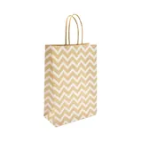 Sac cadeau kraft brun à chevrons blancs poignées torsadées 16 + 8 x 23 cm - Paquet de 100