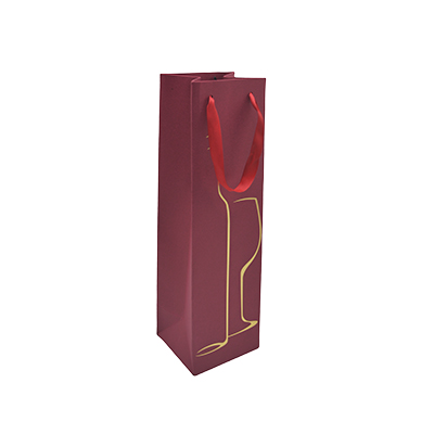 Sac 1 bouteille bordeaux/or poignées ruban bordeaux 9,5x9x38,5cm – Paquet de 20
