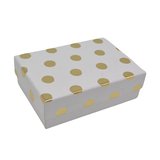 Boîte cadeau cloche rectangulaire blanche à pois dorés 17x12x5,5cm – Paquet de 10