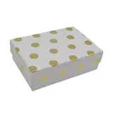 Boîte cadeau cloche rectangulaire blanche à pois dorés 17x12x5,5cm – Paquet de 10