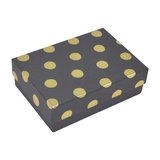 Boîte cadeau cloche rectangulaire noire à pois dorés 17x12x5,5cm – Paquet de 10