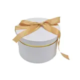 Boîtes rondes blanches liseré or avec nœud 19,6x12 cm – Paquet de 2