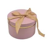 Boîte cadeau ronde rose avec noeud ruban et liseré or en carton ø22,7x14 cm - Lot de 2