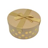 Boîte cadeau ronde carton avec noeud ruban à pois or ø20,5xH8 cm - Lot de 2