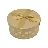 Boîte cadeau ronde carton avec noeud ruban à pois or ø20,5xH8 cm - Lot de 2
