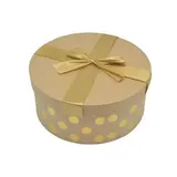 Boîte cadeau ronde carton avec noeud ruban à pois or ø23xH10 cm - Lot de 2
