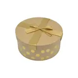 Boîte cadeau ronde carton avec noeud ruban à pois or ø25,3xH11,2 cm - Lot de 2