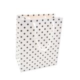 Sac pelliculé blanc à pois noirs poignées cordelette 18 x 10 x 23 cm – Paquet de 20