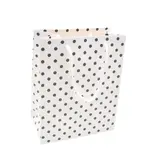 Sac pelliculé blanc à pois noirs poignées cordelette 18 x 10 x 23 cm – Paquet de 20