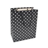 Sac pelliculé noir à pois blancs poignées cordelette noires 18 x 10 x 23 cm – Paquet de 20