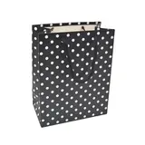 Sac pelliculé noir à pois blancs poignées cordelette noires 18 x 10 x 23 cm – Paquet de 20