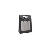 Pochette cadeau noire à velcro avec fenêtre 14 x 7 x 20 cm - Lot de 20