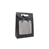 Pochette cadeau noire à velcro avec fenêtre 14 x 7 x 20 cm - Lot de 20