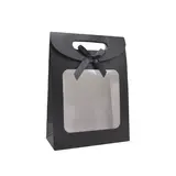 Pochette cadeau noire à velcro avec fenêtre 19 x 9 x 26 cm - Lot de 20