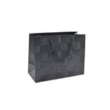 Sacs pelliculés noirs embossés tressés poignées cordelette 23+10x18 cm 210g/m² – Paquet de 20