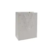 Sacs pelliculés blancs embossés fleurs pois or poignées cordelette 12+7x15 cm 210g/m² – Paquet de 20
