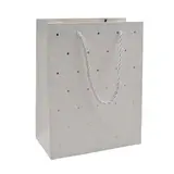 Sacs pelliculés blancs embossés fleurs pois or poignées cordelette 18+10x23 cm 210g/m² – Paquet de 20