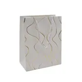 Sacs pelliculés blancs embossés vagues or poignées cordelette 12+7x15 cm 210g/m² – Paquet de 20