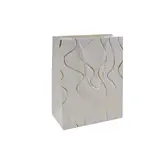 Sacs pelliculés blancs embossés vagues or poignées cordelette 12+7x15 cm 210g/m² – Paquet de 20