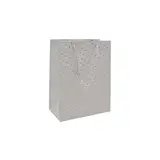 Sacs pelliculés blancs embossés pois or poignées cordelette 12+7x15 cm 210g/m² – Paquet de 20