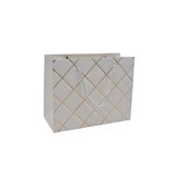 Sacs pelliculés blancs embossés carreaux or poignées cordelette 15+7x12 cm 210g/m² – Paquet de 20