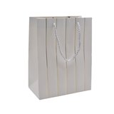 Sacs pelliculés blancs embossés lignes or poignées cordelette 18+10x23 cm 210g/m² – Paquet de 20