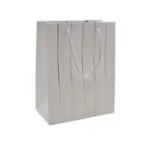 Sacs pelliculés blancs embossés lignes or poignées cordelette 18+10x23 cm 210g/m² – Paquet de 20