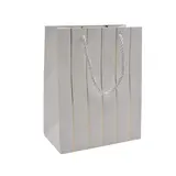 Sacs pelliculés blancs embossés lignes or poignées cordelette 18+10x23 cm 210g/m² – Paquet de 20