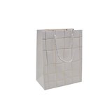 Sacs pelliculés blancs embossés carreaux vagues or poignées cordelette 12+7x15 cm 210g/m² – Paquet de 20