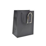 Sac pelliculé noir mat poignées cordelettes 12+7x15 cm 210g/m² – Paquet de 20