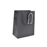 Sac pelliculé noir mat poignées cordelettes 12+7x15 cm 210g/m² – Paquet de 20