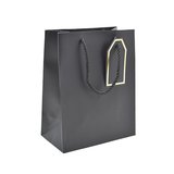 Sac pelliculé noir mat poignées cordelettes 18+10x23 cm 210g/m² – Paquet de 20