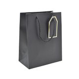 Sac pelliculé noir mat poignées cordelettes 26+12x32 cm 210g/m² – Paquet de 20