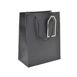 Sac pelliculé noir mat poignées cordelettes 26+12x32 cm 210g/m² – Paquet de 20